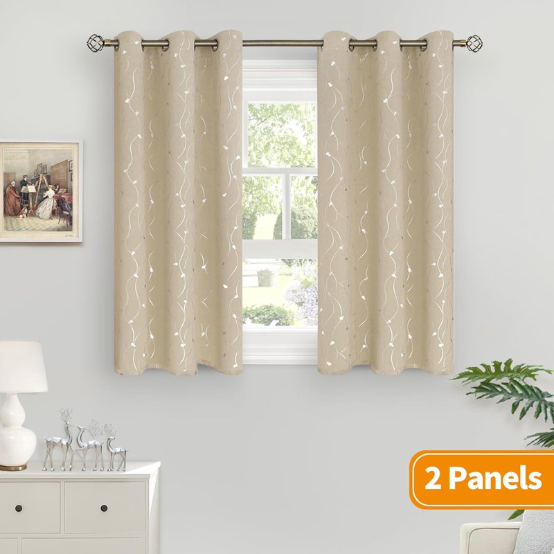 Room Darkening Curtains with Silver Dot Pattern - Insulated Grommet Drapes for Small Windows