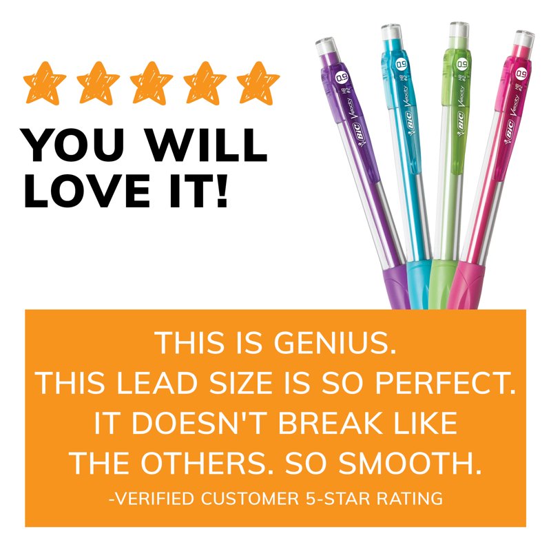 Mechanical Pencils 0.9mm #2 Lead Assorted Colors 5 Pack