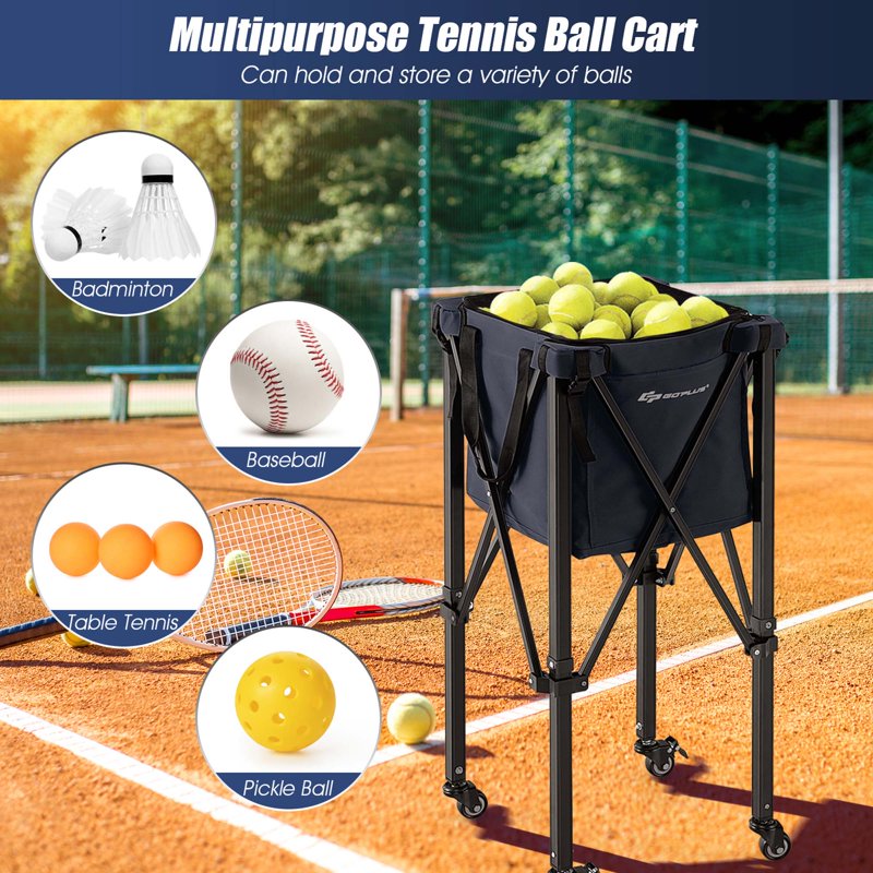 Foldable Tennis Ball Cart with Wheels and Large Capacity Bag – Portable Sport Ball Trolley