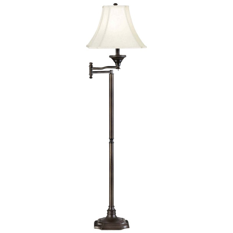 Wentworth Vintage Swing Arm Floor Lamp - Burnished Bronze with Cream Shade