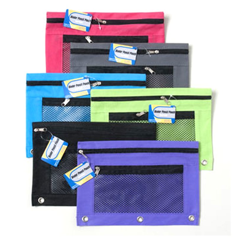Zipper Pencil Pouch with Binder Rings - Clear See-Through Pen & Marker Organizer