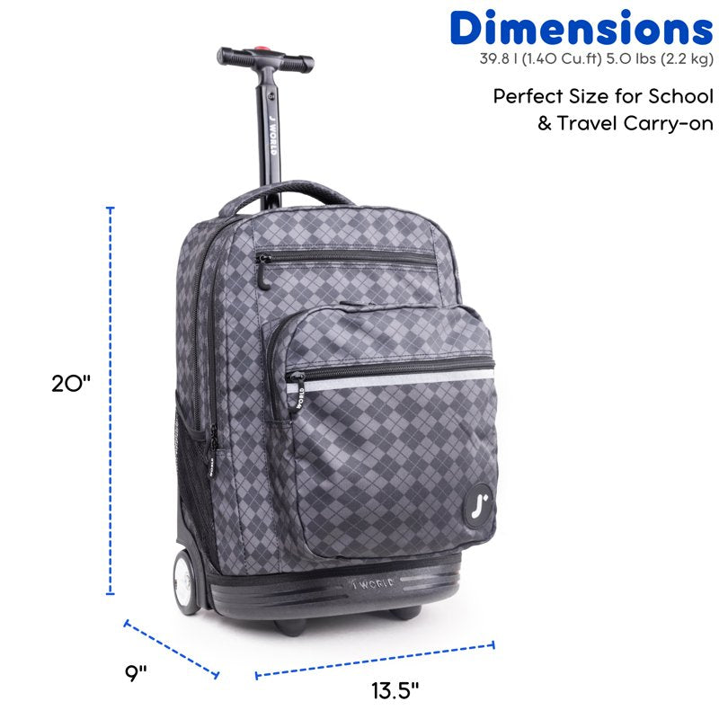 Unisex 20-Inch Rolling Backpack with Laptop Sleeve for School & Travel