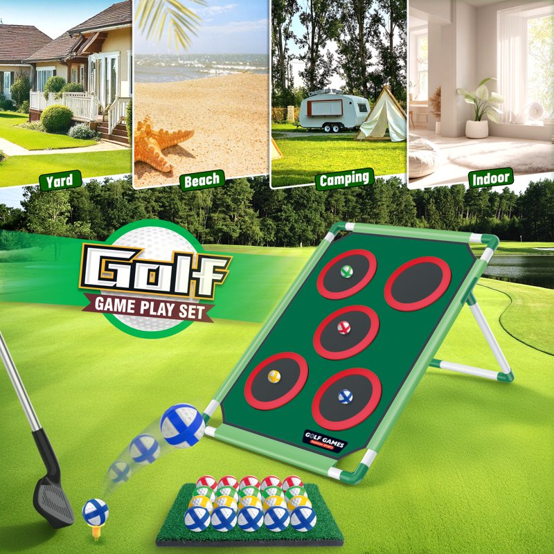 Golf Chipping Game Set for Kids - Adjustable Height, 20 Sticky Balls - Outdoor & Indoor Family Toy (Variation: Golf Adjustible Height)