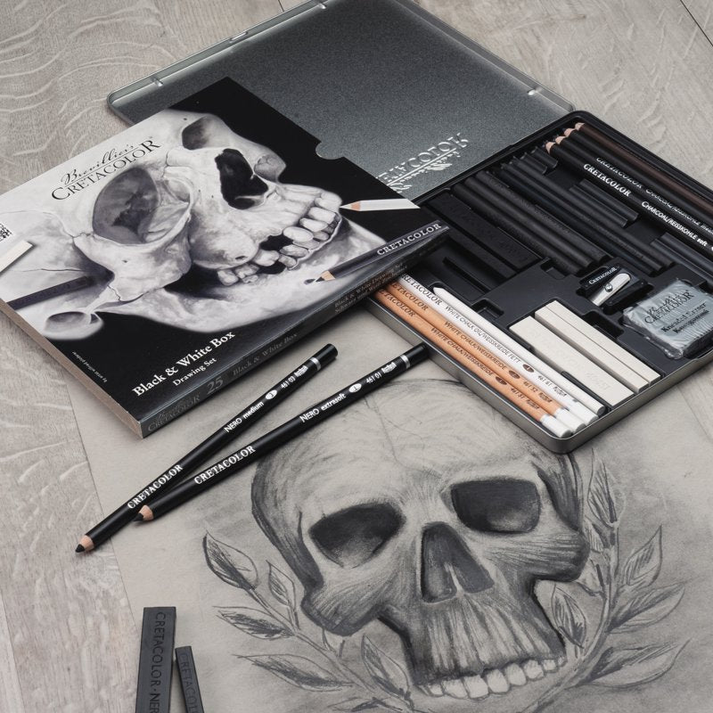 Cretacolor Skull Edition Black & White Drawing Set - 25 High-Quality Art Tools