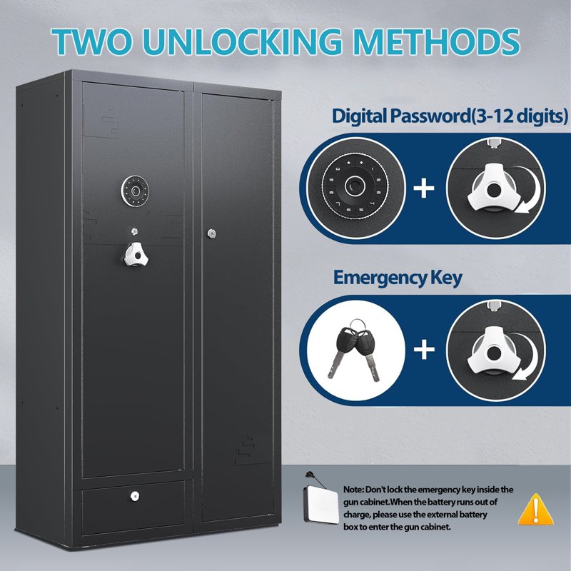 15-20 Rifle Gun Safe with Digital Keypad, Unassembled Steel Cabinet, Adjustable Rack