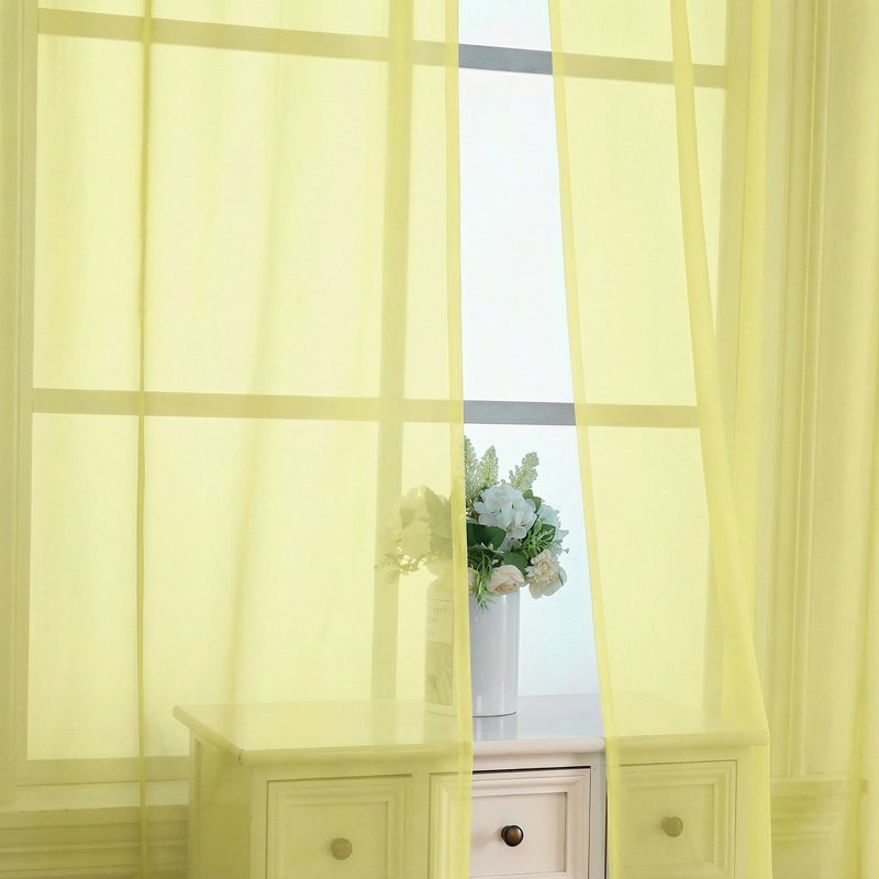 Lemon Sheer Curtains 2 Pack - Light-Filtering Voile Drapes for Living Room & Bedroom