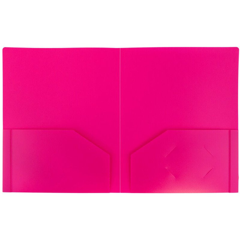 Heavy Duty Plastic Pocket Folders - Fuchsia Hot Pink, 3 Pack