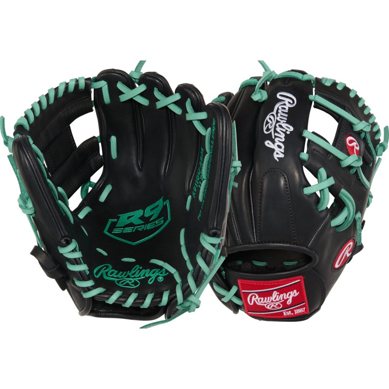 Youth Baseball Glove 11-Inch R9 Pattern with Contour Fit - Black Mint