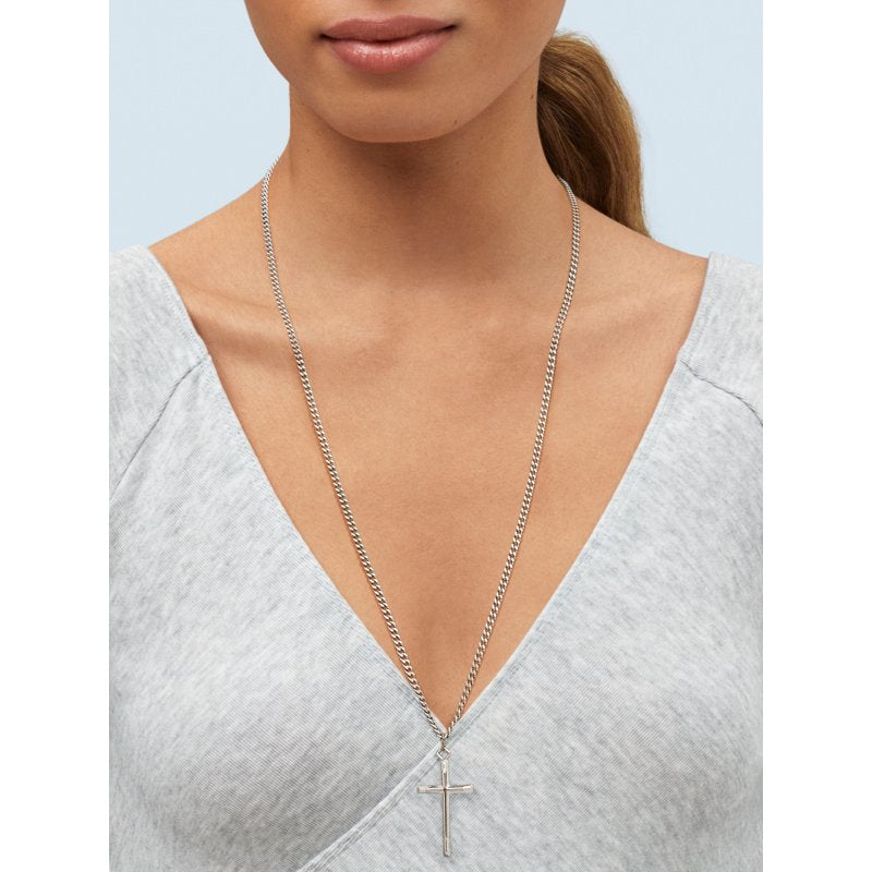 Sterling Silver Cross Necklace 24 Inch Stainless Steel Chain Religious Pendant