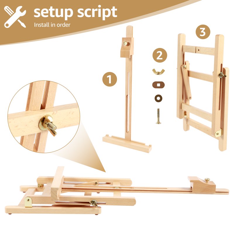 Adjustable Wooden Desktop Art Easel for Painting & Display, Holds Up to 16.5 Inches