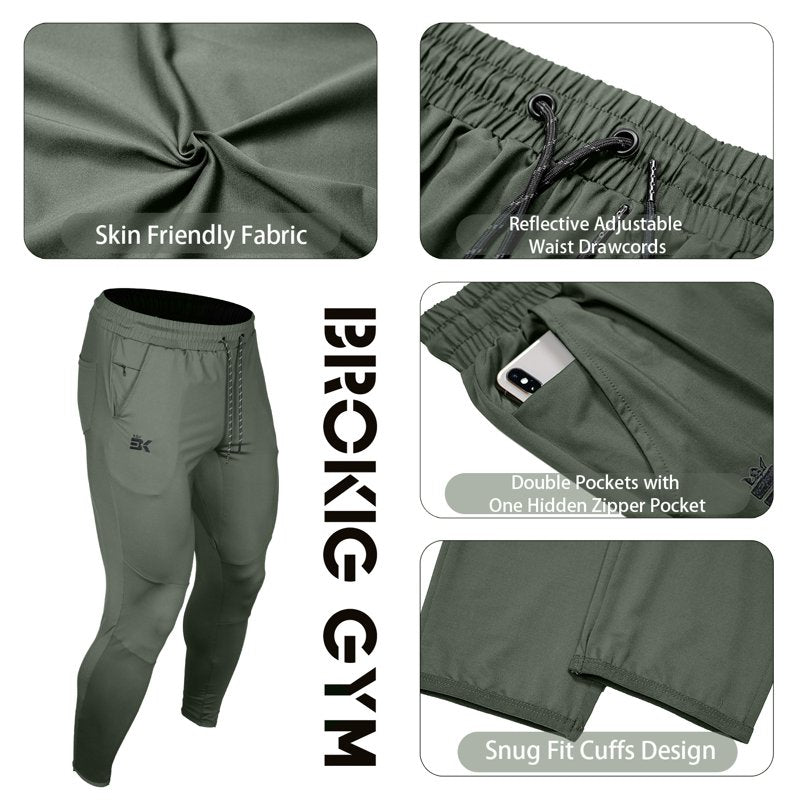 Men's Lightweight Stretch Gym Joggers with Zip Pocket - Athletic Sweatpants