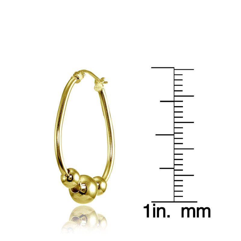 Sterling Silver Beaded Hoop Earrings - Gold Flash and Two-Tone Options
