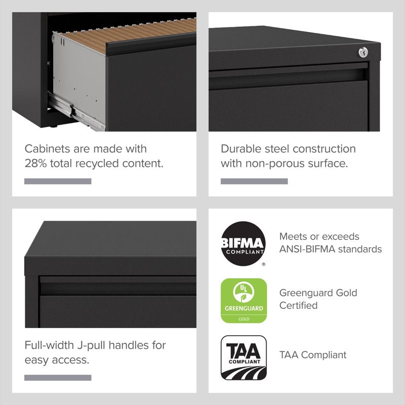 30-Inch Wide Metal 2-Drawer Lateral File Cabinet - Black Office Storage