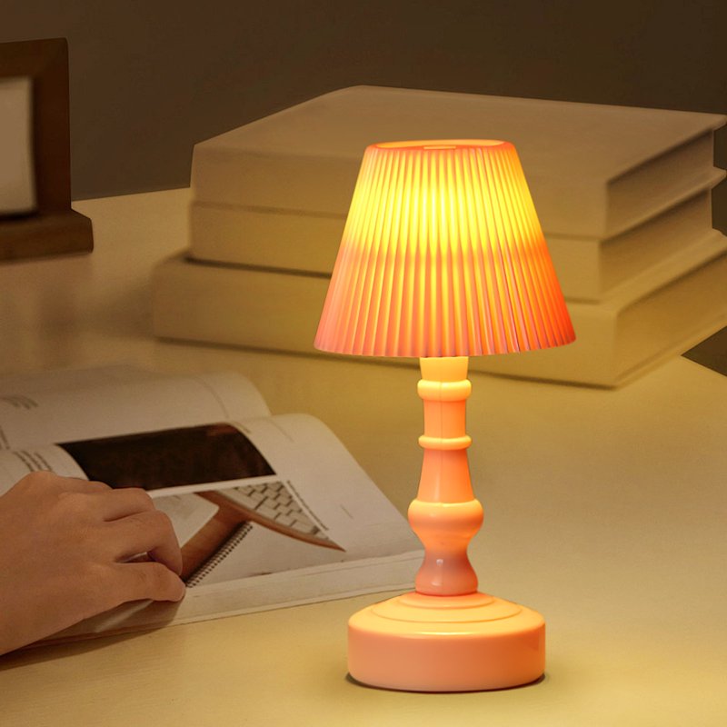 Mini Cordless Bedside Lamp - 5.5 Inch Retro Night Light for Bedroom & Living Room - Portable Battery-Powered Decor Gift