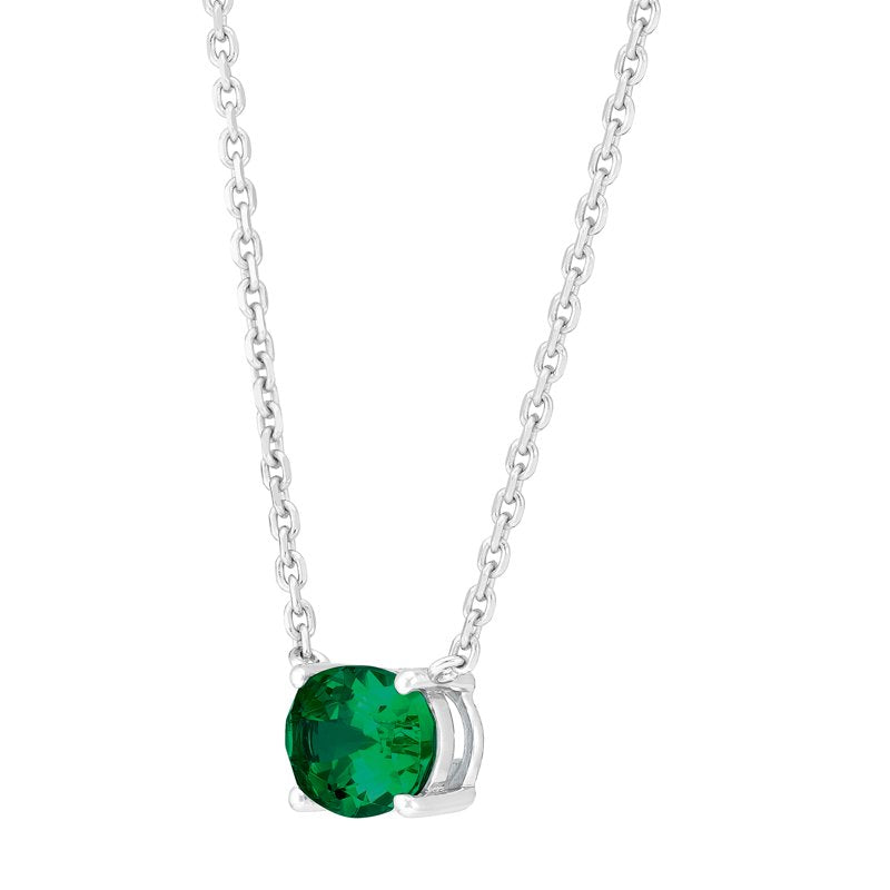 Sterling Silver Oval Simulated Emerald Necklace 20-Inch Adjustable Chain