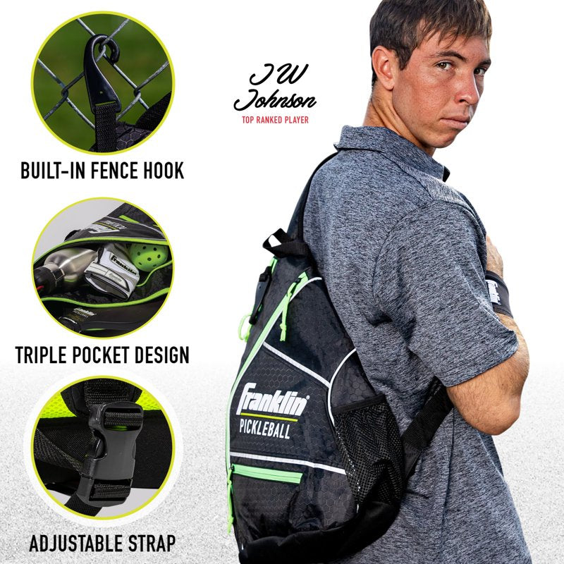 Pickleball Sling Bag - Franklin Sports Black/Neon Yellow - Official U.S. Open Bag