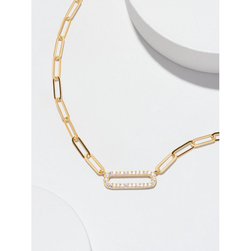 Cubic Zirconia Paperclip Necklace 18" in 18K Gold Over Sterling Silver for Women