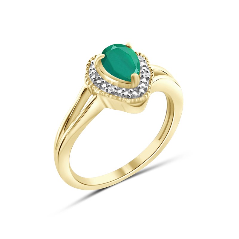 Emerald Ring with White Diamonds and 14K Gold Over Silver – Birthstone Jewelry for Women