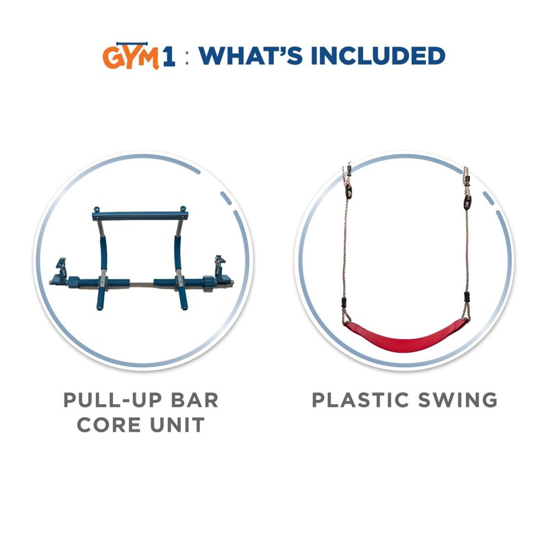 Gym1 2-Piece Doorway Gym with Sensory Swing (Red) – Indoor Pull-Up Bar for Kids & Adults, Supports Up to 300 Lbs