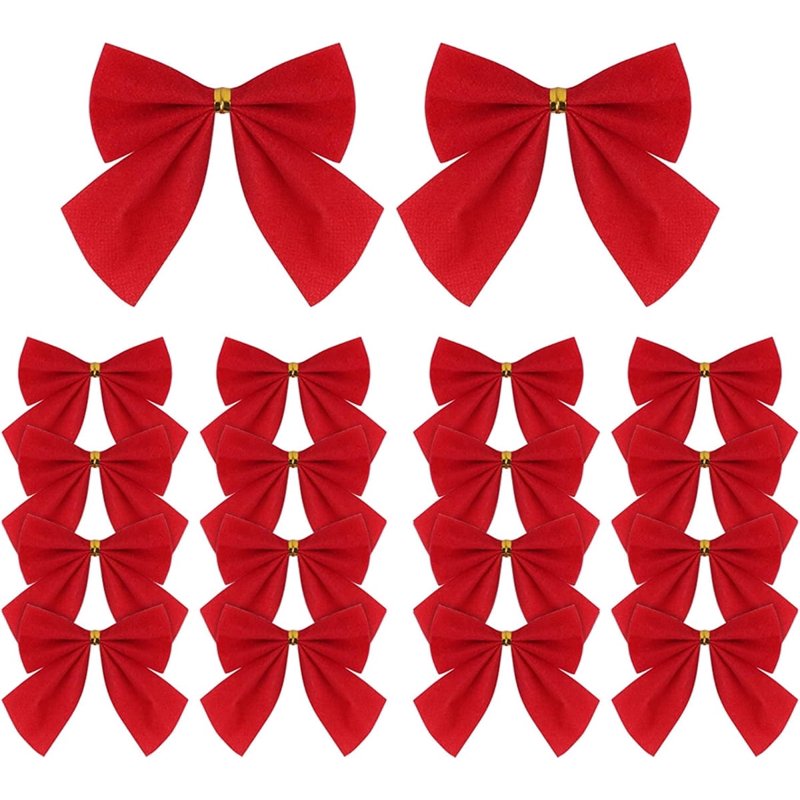12-Pack Red Velvet Christmas Bow Decorations for Tree & Gift Wrapping