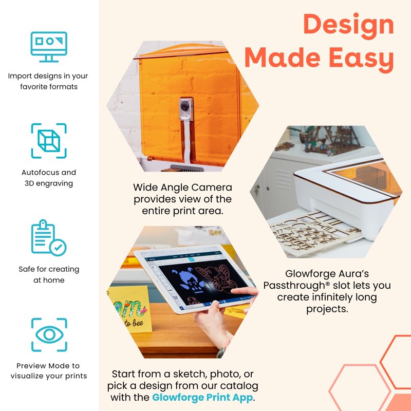 Glowforge Aura 3D Laser Engraver and Cutter Machine for Wood, Metal, Acrylic