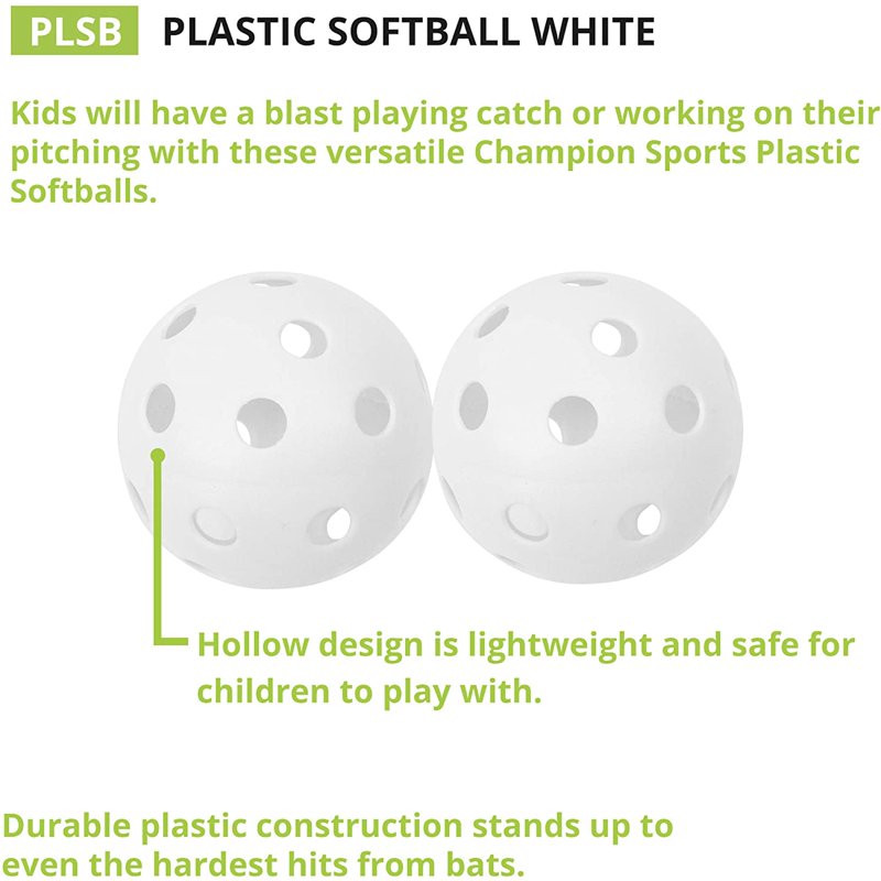 12-Inch Plastic Softballs - Lightweight Durable Softball Equipment for Youth & Recreational Play