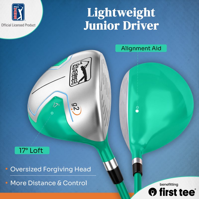 PGA TOUR x First Tee 5-Piece Junior Golf Club Set - Right-Handed, 4'1"–4'8" Heights, Green Carry Bag