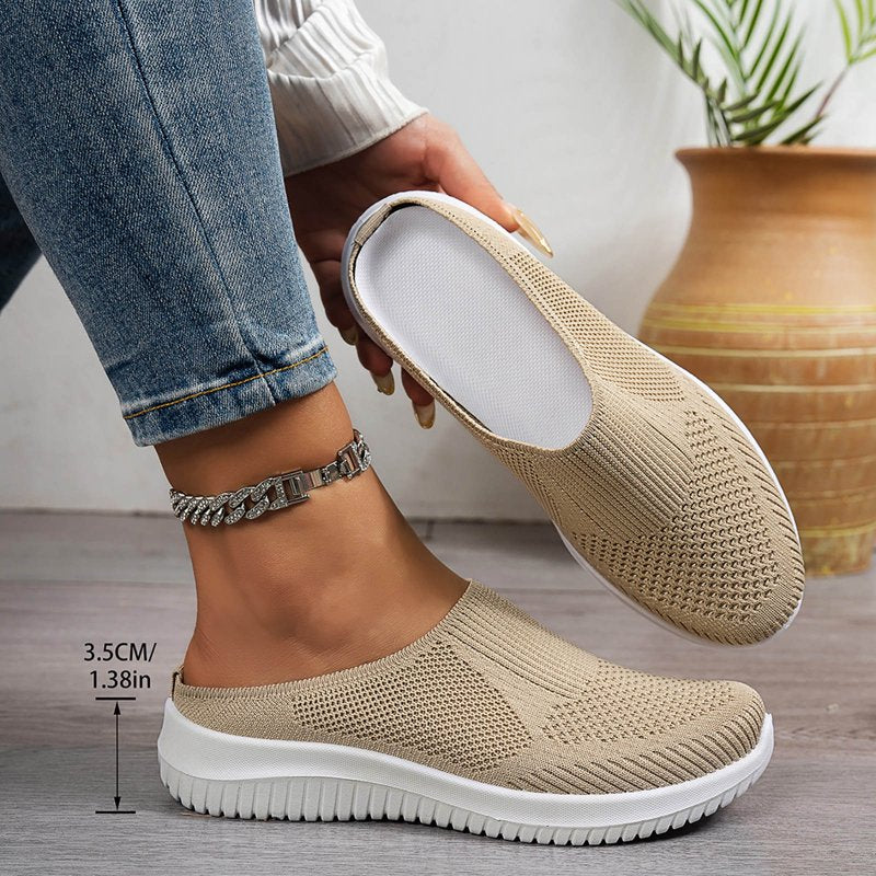 Women's Breathable Knit Slip-On Walking Shoes - Non Slip, Soft Sole, Backless Sneakers