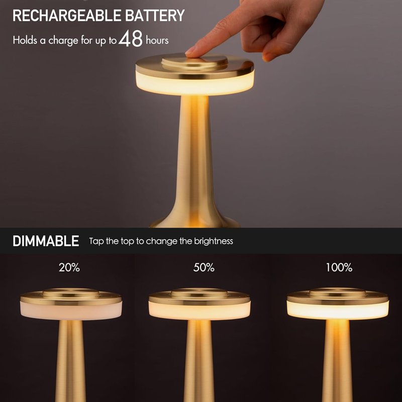 Rechargeable Cordless LED Table Lamp with Touch Dimming - Portable Nightstand Light