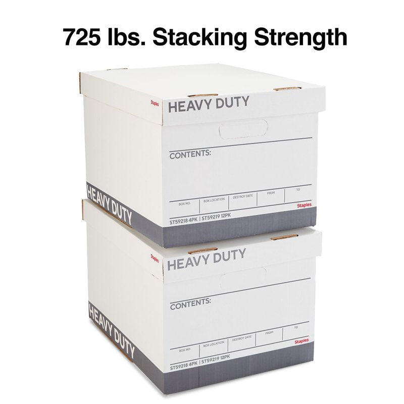 Heavy-Duty Corrugated Storage Boxes for Documents - White/Gray, 4 Pack