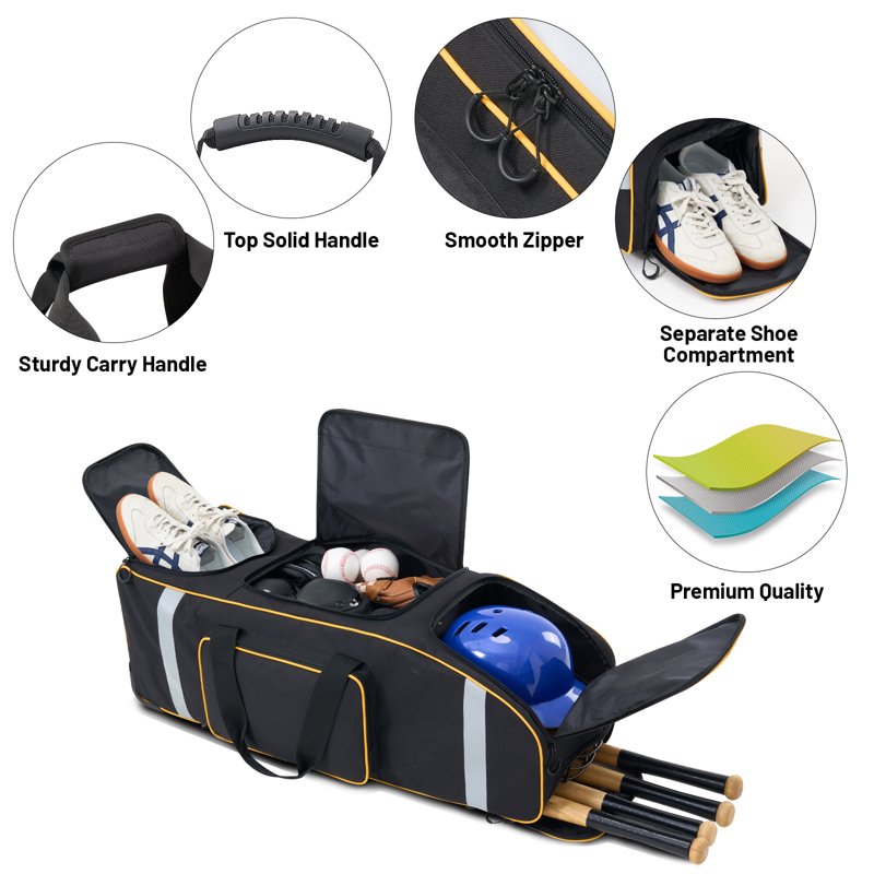 Large Baseball & Softball Catcher Gear Bag with Wheels, 81L Capacity, Multi-Pockets