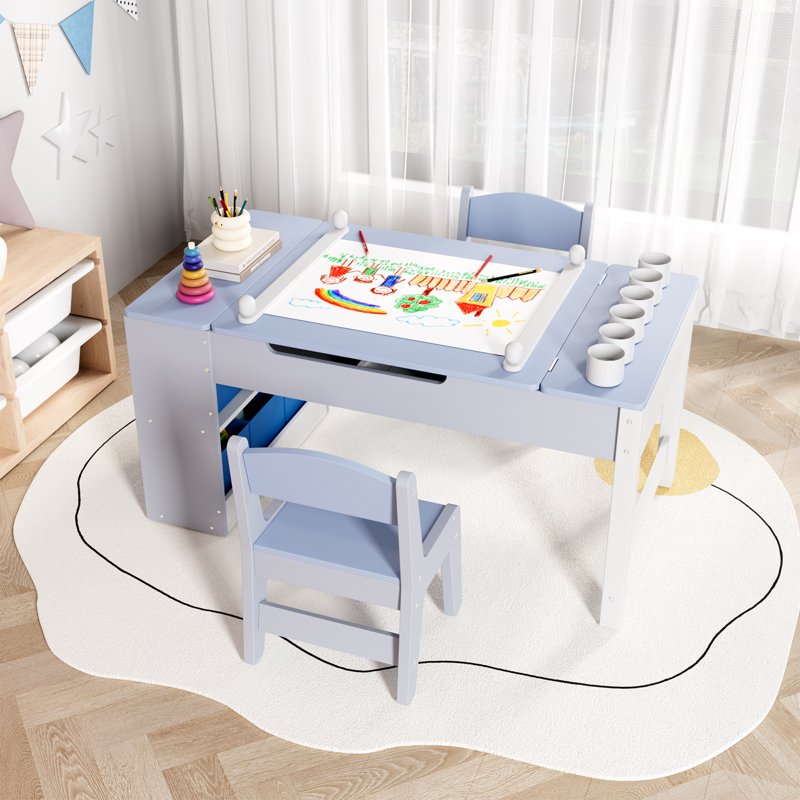 Kids Art Table and Chair Set with Storage & Easel, Craft & Activity Desk