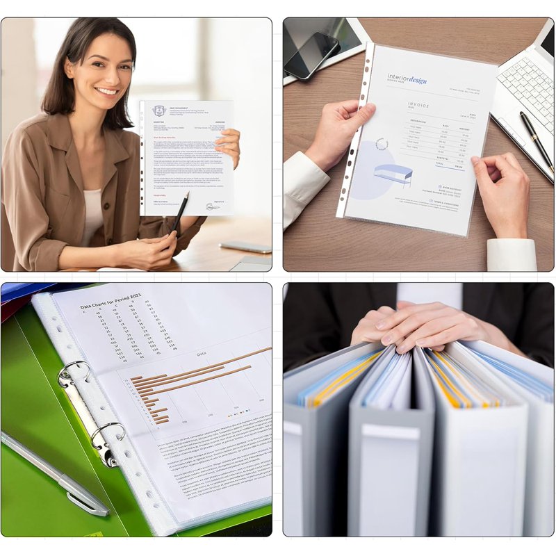 Plastic Page Protectors for 3 Ring Binders - Clear 11-Hole, 200 Pack
