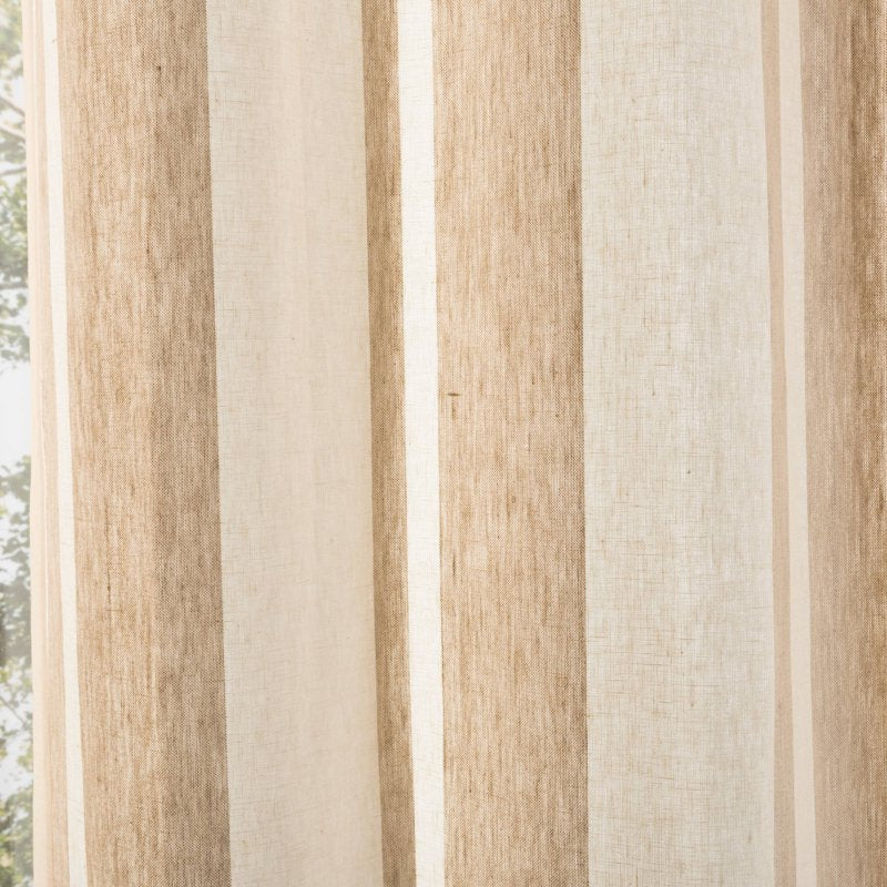 Semi-Sheer Linen Grommet Curtain Panel 52x96 Inches Natural White Stripe