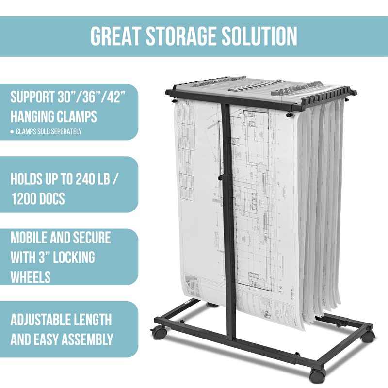 Adjustable Blueprint Storage Organizer - Heavy Duty Steel Construction