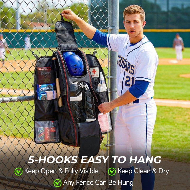 100L Baseball & Softball Equipment Bag with Wheels and Waterproof Storage