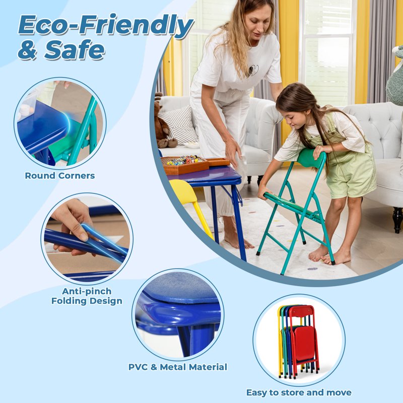 Kids Folding Play Table and Chair Set - Toddler Indoor & Outdoor Activity Furniture
