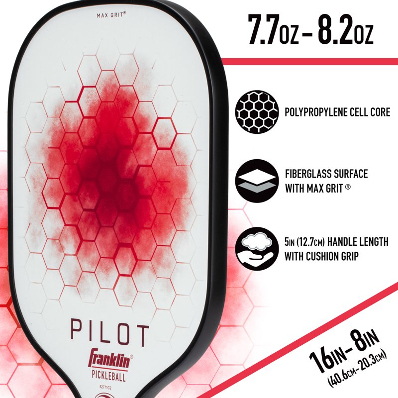 Pilot Pickleball Paddle – USAPA Approved, Lightweight Polypropylene Core, Red, 10mm Thick | Variation White/Red