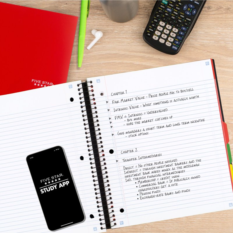 5 Subject Spiral Notebook with Study App - College Ruled 8.5 x 11, 3 Pack