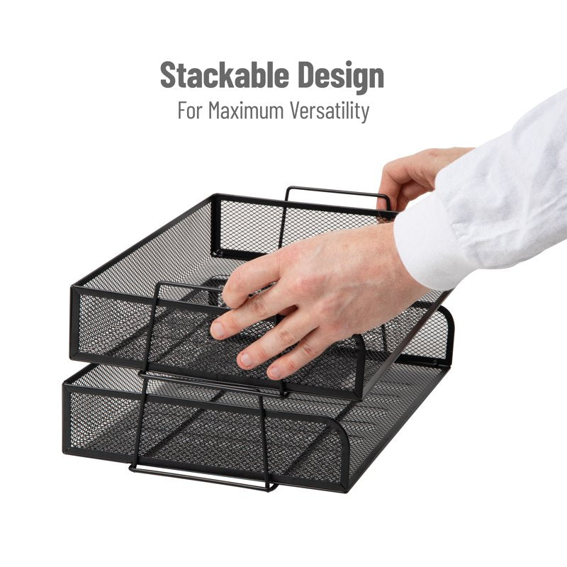 Stackable Metal Desktop Organizer for Files & Office Supplies - Silver
