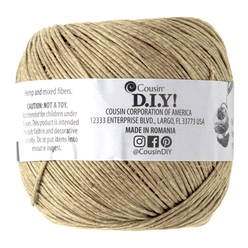 Natural Hemp Twine 20 lb Polished Thin Cord Roll for Crafts & Jewelry - 300ft