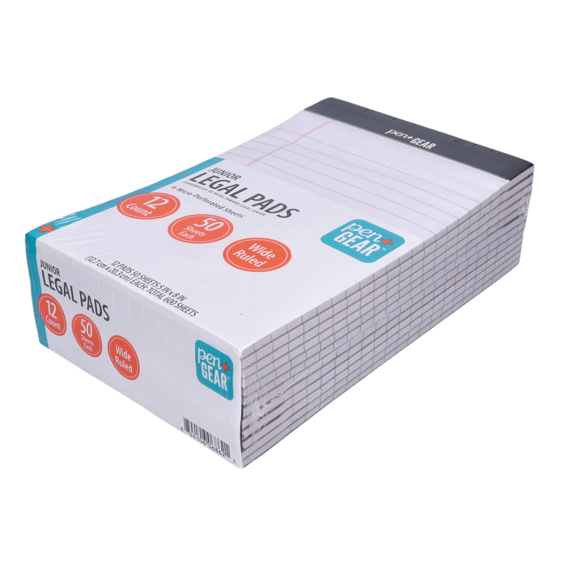 Junior Legal Pads Wide Ruled 5x8 White Paper 50 Sheets Pack of 12