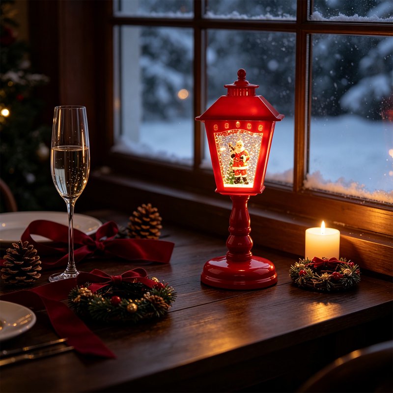 Christmas Snow Globe Lamp with Snowfall Light and Warm LED Night Light
