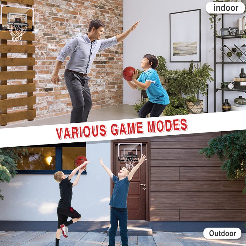 Indoor Kids Basketball Hoop with Electronic Scoreboard - Wall-Mounted Mini Toy Set