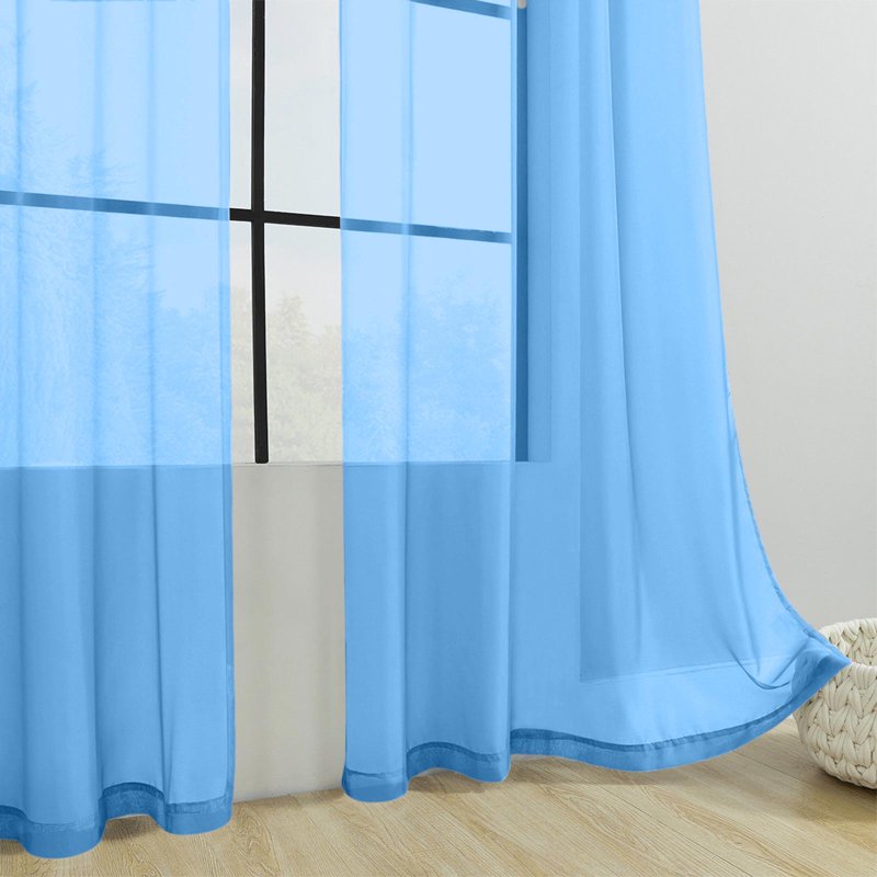 Nkmbld Solid Color Double-String Polyester Curtains for Living Room and Bedroom - Blue