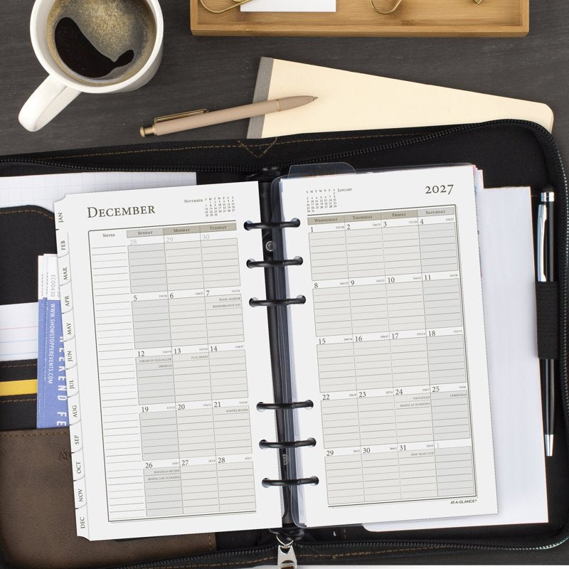 Weekly Monthly Planner Refill Loose-Leaf 2027 Portable Size 3.34 x 6.34 Inches