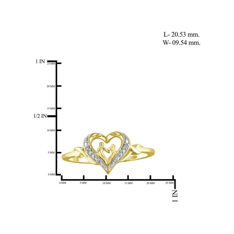 Mom Ring 14K Gold Plated Silver with White Diamonds - Mother Daughter Gift