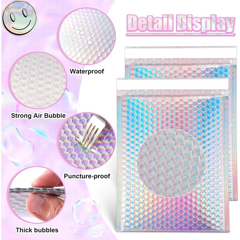50 Pcs Metallic Bubble Mailers Waterproof Shipping Bags Self Seal Padded Envelopes