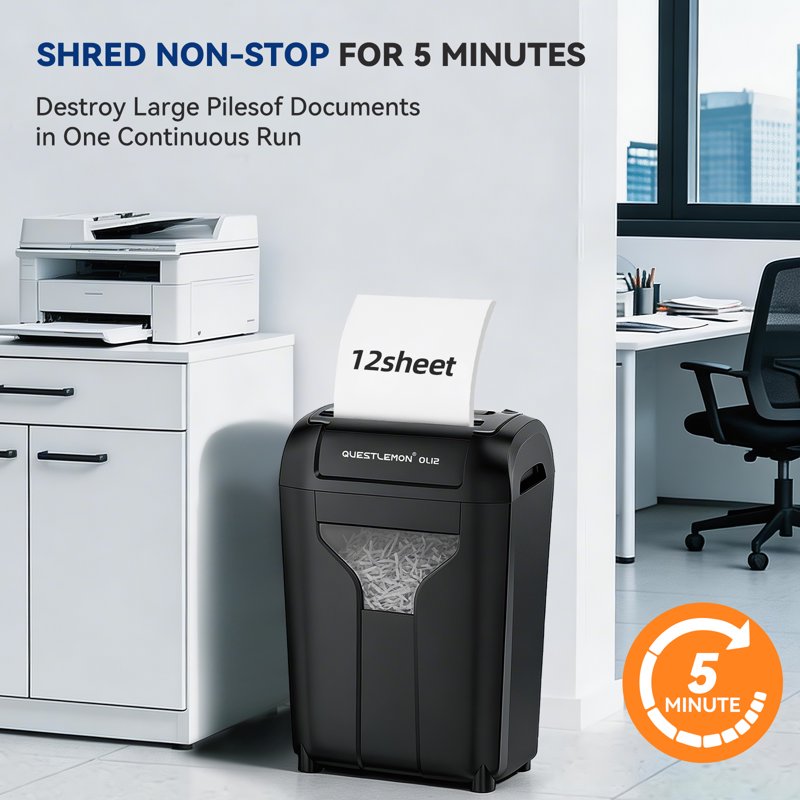 12-Sheet Cross Cut Paper Shredder with 4.5-Gallon Wastebin Home Office Security