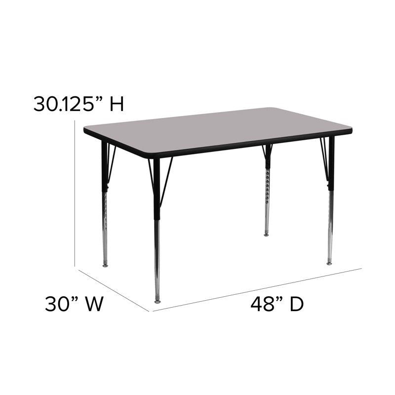 Rectangular Activity Table with Adjustable Legs - 30x48 Inches, Scratch & Warp Resistant Top